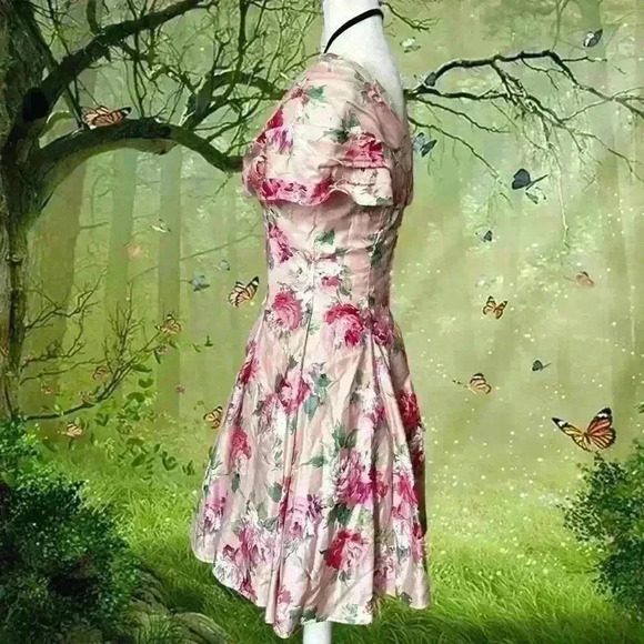 Vintage ILGWU USA Positively Ellyn Pink Floral Coquette Dress Size 9-10 - Picture 5 of 11